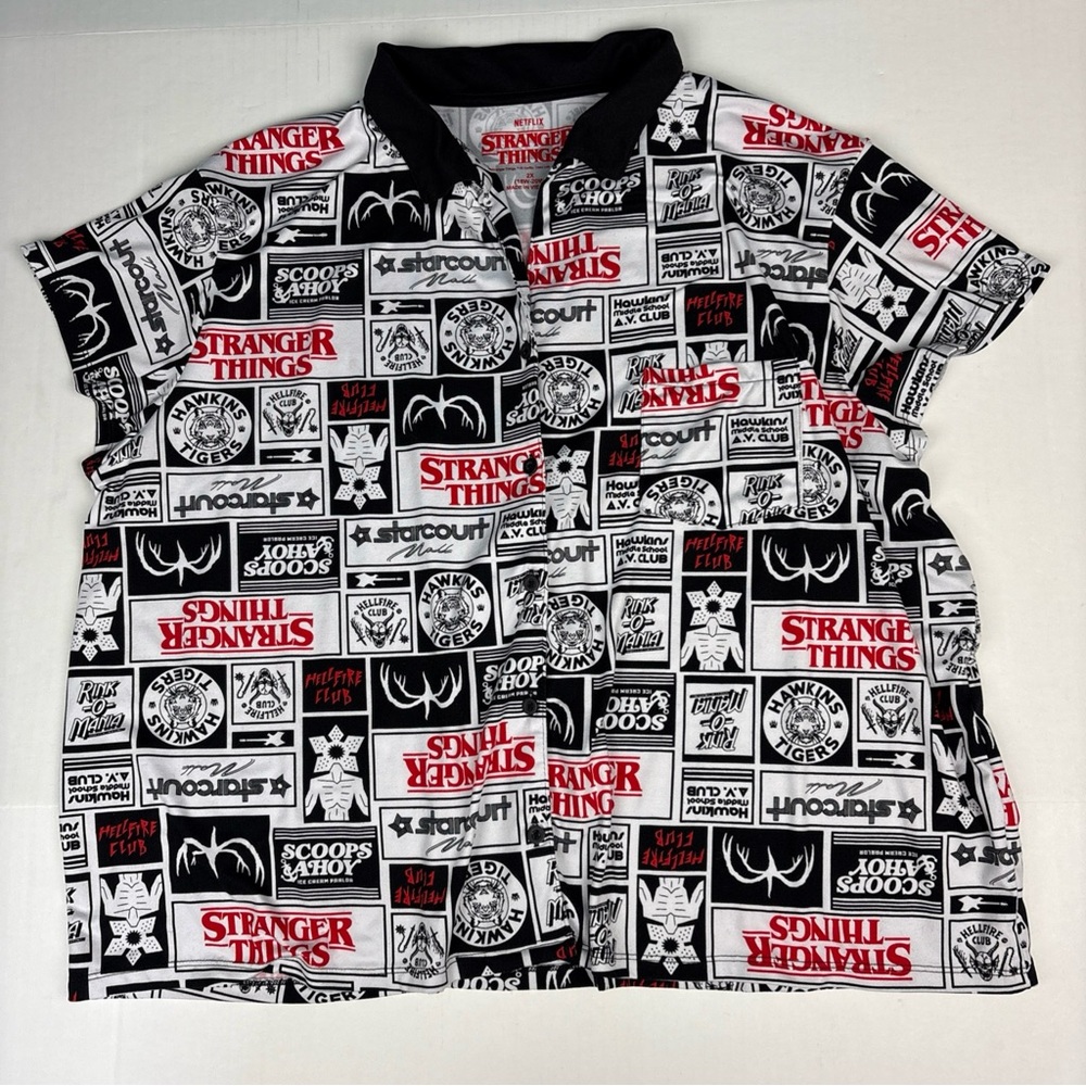 Stranger Things Women 2X Sleepwear Shirt Netflix Button Up White Black Red Comfy